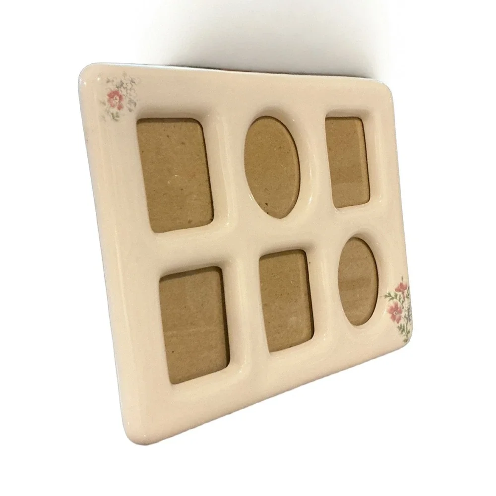 Vintage Ceramic Multi Photo Collage Frame Cream Floral Cottagecore 9x7.5